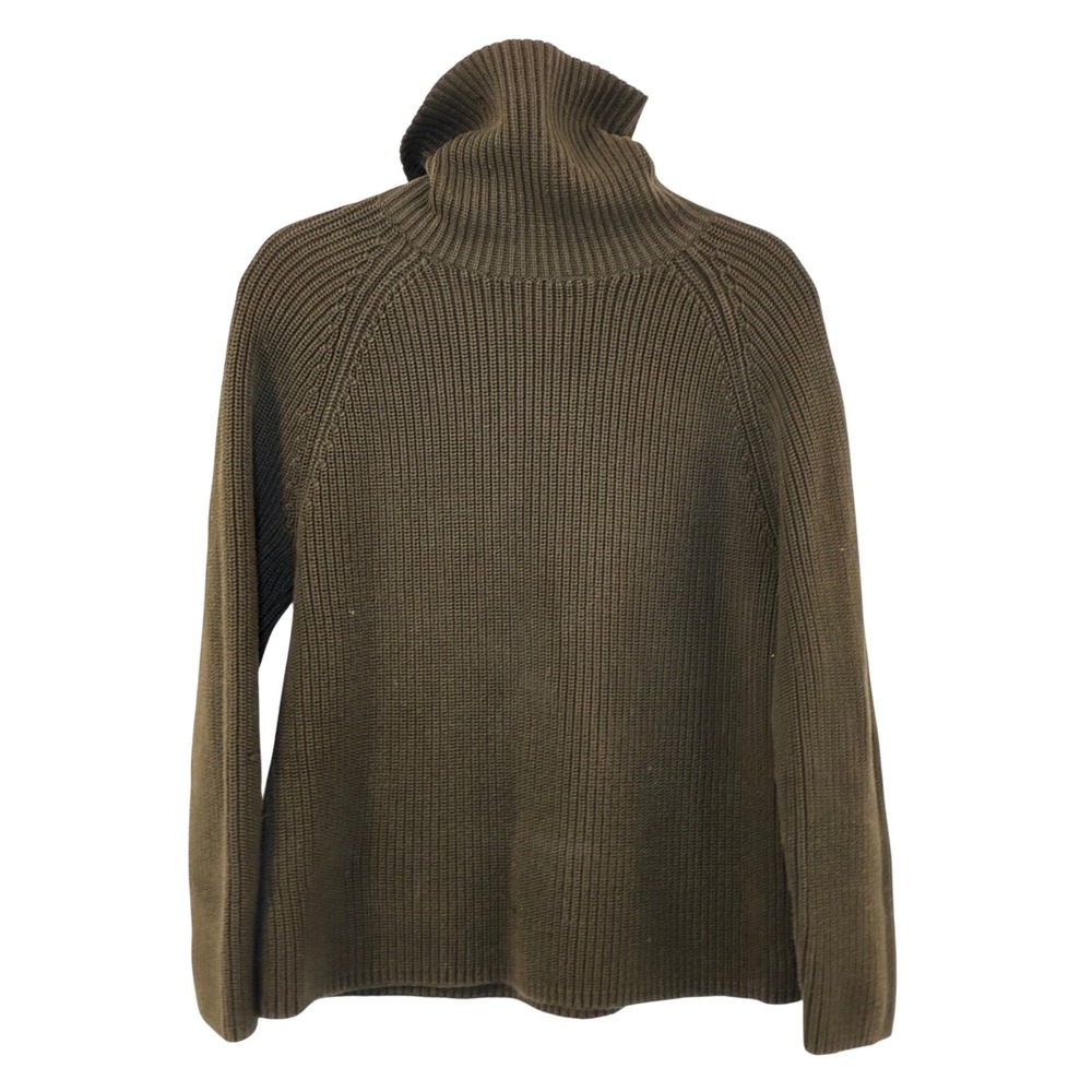 Lands End Brown Cotton Shaker Knit Turtleneck Sweater Women's Medium 10-12